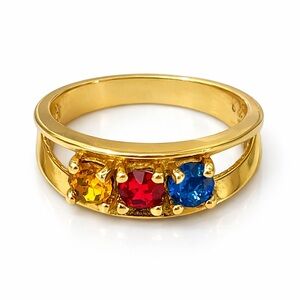 Vintage Gold Plated MultiColor Stone Band Size 6.75 birthstone mothers ring Y2K
